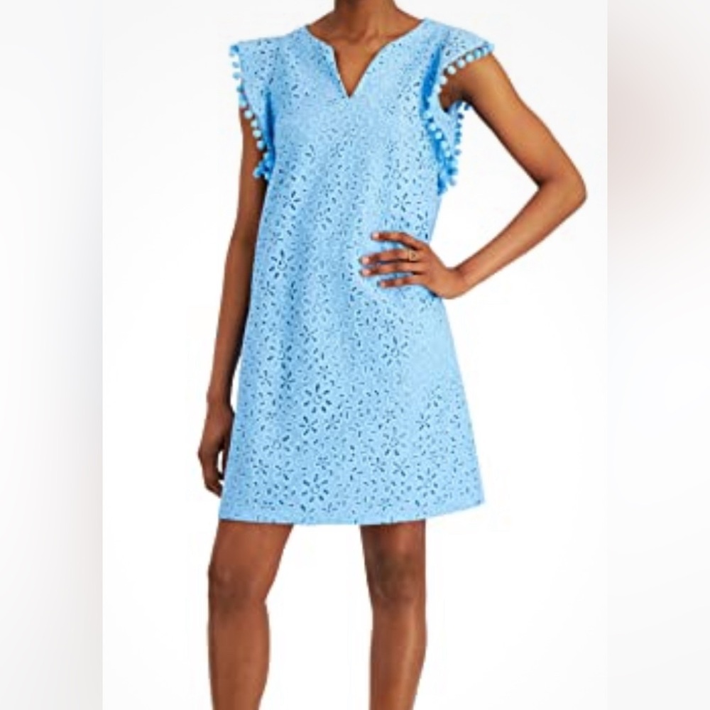 Charter Club Eyelet Pom Pom Dress Pale Blue Glacier (L)